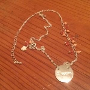 Silver "Dream" charm necklace with pink beads